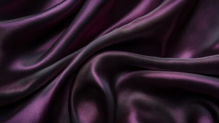 Close-up of Deep Purple Satin Fabric Draped in Soft Waves