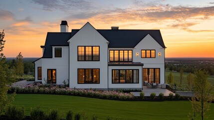 Modern House at Sunset