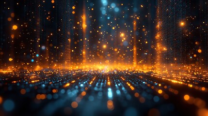 Fototapeta premium Luminescent particle trajectories with upward rays form an abstract internet technology background, illustrating digital connectivity.