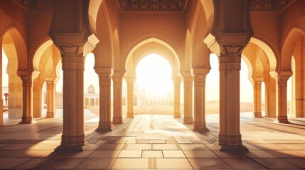 Golden Arches and Sunlit Mosque Courtyard