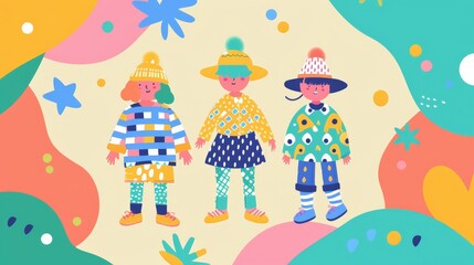 Obraz premium a child wearing playful outfits flat design front view kids' fashion theme animation Triadic Color Scheme