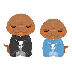 晴れ姿の巳年の茶蛇キャラクター　親子　お辞儀