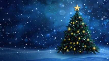 Christmas Tree in Snowy Night