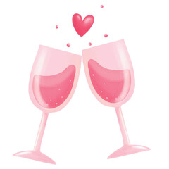 Fototapeta premium Two glasses of champagne and heart, Happy celebrating event party, Hand with champagne for celebration.