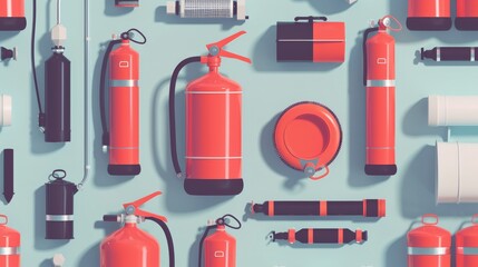a fire extinguisher demonstration flat design top view safety training theme animation Monochromatic Color Scheme