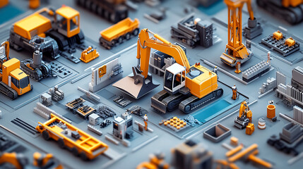 A factory producing heavy machinery for the construction industry.