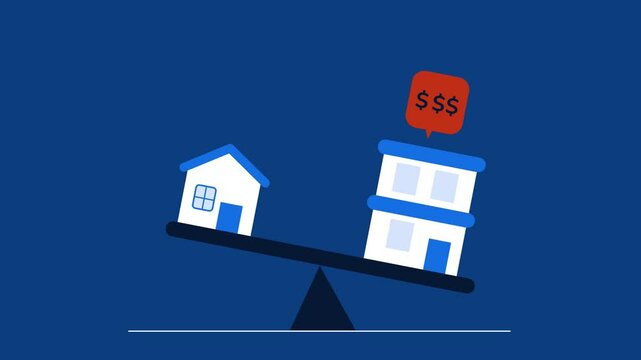 2d animation of choosing or considering which property is the most profitable for investment, choosing a property based on the property price