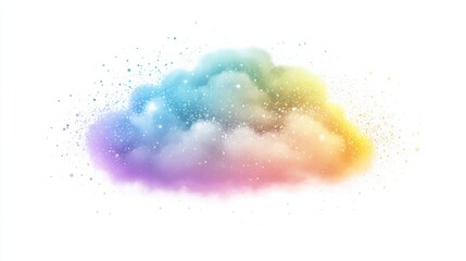 Fototapeta premium Colorful rainbow cloud with vibrant sparkles and glitter, isolated on white background