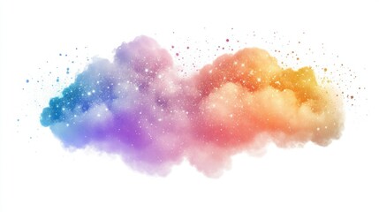 Fototapeta premium Fluffy rainbow cloud with sparkling, glittering details, isolated on a white background