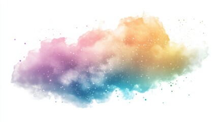 Fototapeta premium Fluffy rainbow cloud with sparkles and a dreamy, magical vibe, isolated on white