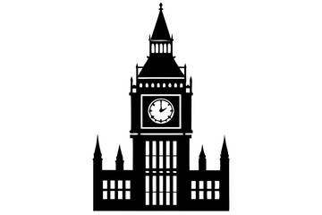 Fototapeta premium Big ben clock tower silhouette vector, clock tower silhouette, vector illustration
