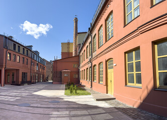 old factory renovated into a modern office space. renovation of an old industrial building in downtown.