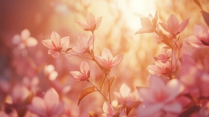Delicate Pink Flowers Blooming in Golden Sunlight