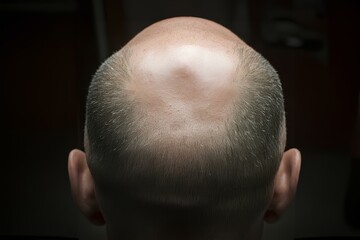 Fototapeta premium 老化による抜け毛。禿げた男性の頭部。クローズアップ｜Hair loss due to aging. Bald male head. Close-up