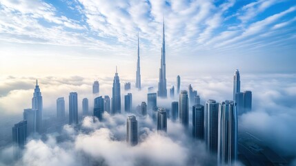 Fototapeta premium Dubai Skyline Piercing Through Clouds