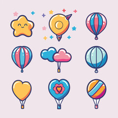 Obraz premium Set balloon logo cute vector icon illustration style