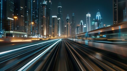 Dubai Cityscape Night Train