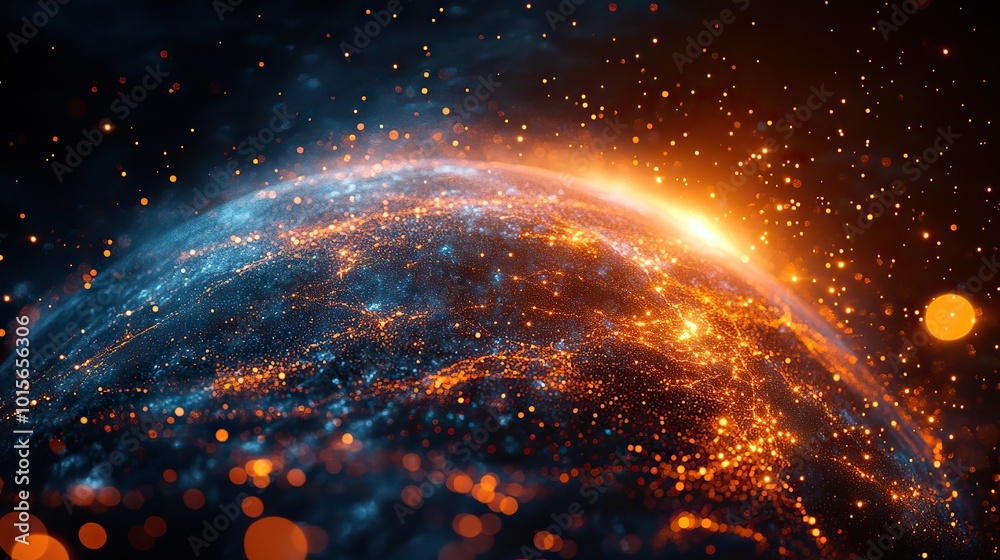 Wall mural an abstract 3d rendering of planet earth’s shape emphasizes the interconnectedness of modern technol