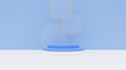 white and blue pedestal Blue background for advertising products, fashion, cosmetics, 3D renderings