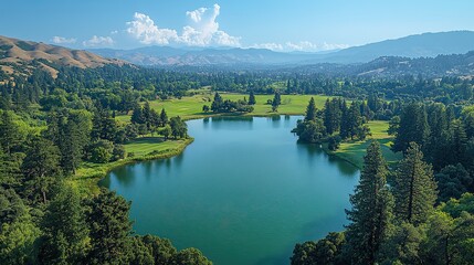 Obraz premium An aerial panorama of Oakland Hills in northern California reveals the diverse landscape of this picturesque region.