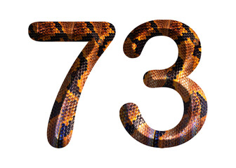 Naklejka premium 73, number shape with snake skin motif design, python skin.