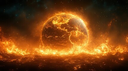An AI-generated image shows a burning planet, symbolizing the severe impacts of global warming and climate change.