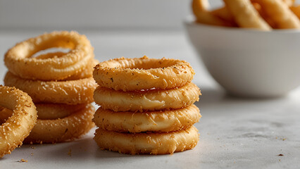 A set of Onion rings isolated white background
