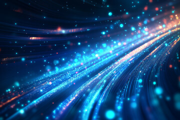 Curved road of technological blue light particles for technology internet concept