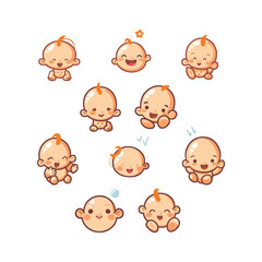 Set baby logo cute vector icon illustration style