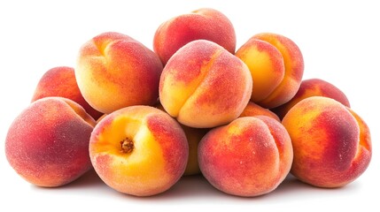 97. A stack of ripe peaches on a white background