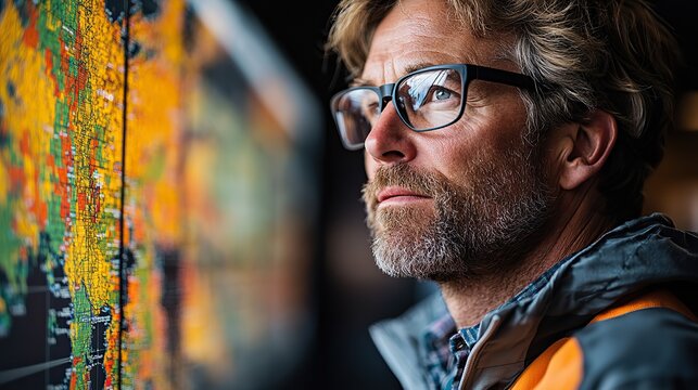 An environmental scientist reviews interactive maps tracking climate change trends, showcasing long-term temperature and carbon data. - Powered by Adobe