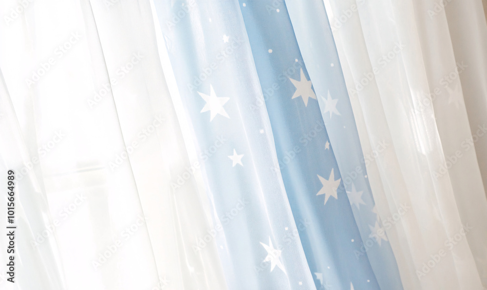 Wall mural curtains with star pattern on the window-generative ai