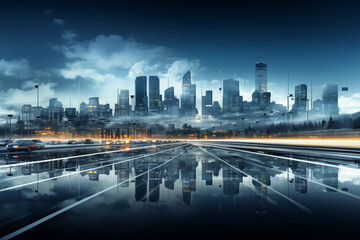 Fototapeta premium City scenery skyline road platform and traffic flow