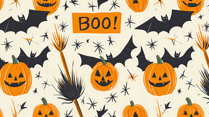 A pattern with cute cartoon Halloween