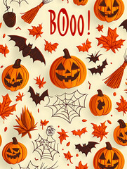 A pattern with cute cartoon Halloween