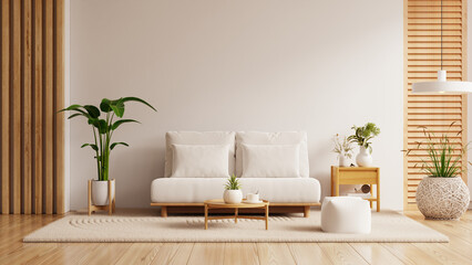 Modern minimalist living room interior have sofa and decor accessories with white color wall- 3D rendering