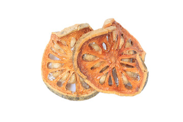 slice of dry quince fruit isolated on white background 