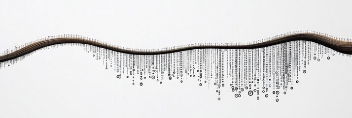Minimalist Digital Art of Tree Branches Represented by Binary Chains on White Background
