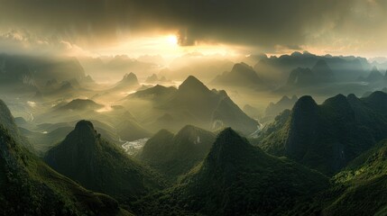 Golden Sunrise Over Lush Mountain Landscape
