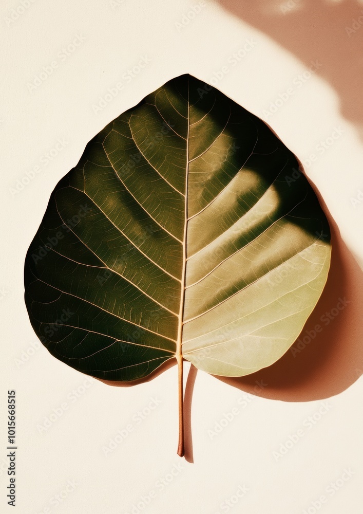 Aufkleber minimalist graphical representation of nature – large leaf on light background