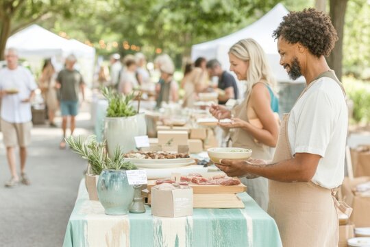 Friendly Community Event Sampling Sustainable Foods in Open-Air Market