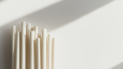 Obraz premium a set of recycled paper straw neatly arranged against a soft, natural white background