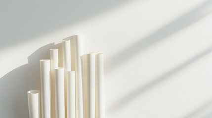 a set of recycled paper straw neatly arranged against a soft, natural white background