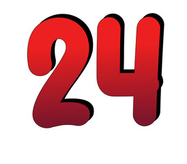 3D Number 24 twenty four gradient red color on transparent background for design elements0