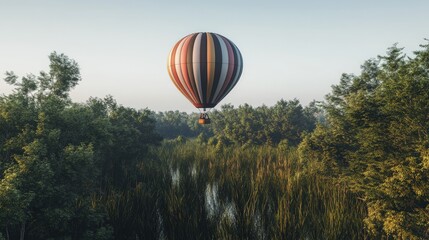Obraz premium Colorful Hot Air Balloon Floating Over Lush Green Countryside