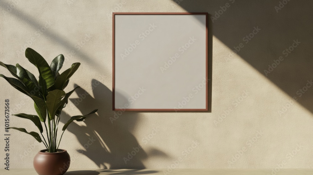 Leinwandbilder minimalist poster mockup with soft shadows and red frame in a serene studio setting