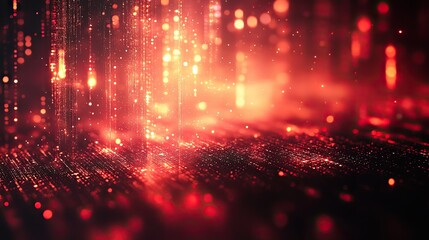 Obraz premium A vibrant red and black technology background featuring diagonal lines and particles, illustrating dynamic digital aesthetics.