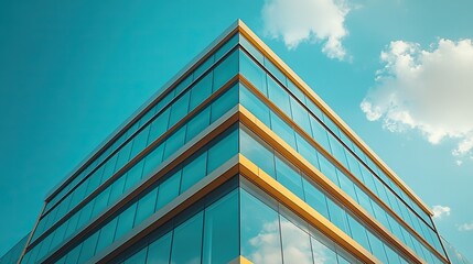 A visual of an office building against a blue sky, emphasizing corporate environments and architecture.