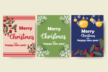 Set of Christmas and Happy New Year cards. Flower and leaf card template. Retro and trendy style. vector greeting card design elements