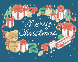 Fototapeta premium christmas, クリスマス, フレーム, ベクター, 水彩, かわいい, プレゼント, デコレーション, テディベア, クリスマスツリー, コピースペース, バックグラウンド, 飾り, デザイン文字, 12月, あしらい, オーナメント, ぬいぐるみ, ギフト, ビジネス, イルミネーション, ベル, デザイン, メリークリスマス, イラスト, 背景, 広告, ツリー, リボン, 素材, 装